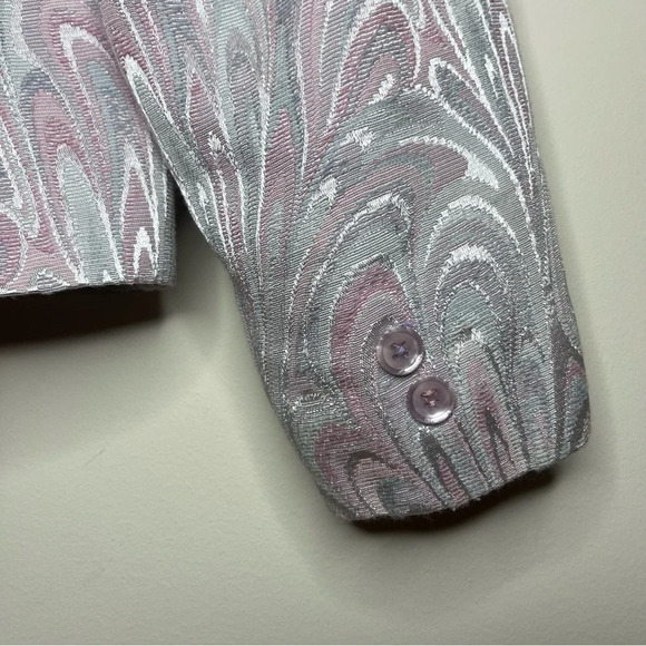 VINTAGE 80s Shoulder Padded Cropped Oil Spill Metallic Pink Blazer - Picture 7 of 7